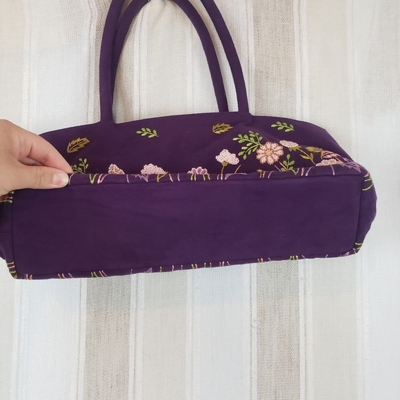 Faux‎ Suede Shoulder Bag Purse Floral Purple - Picture 3 of 9